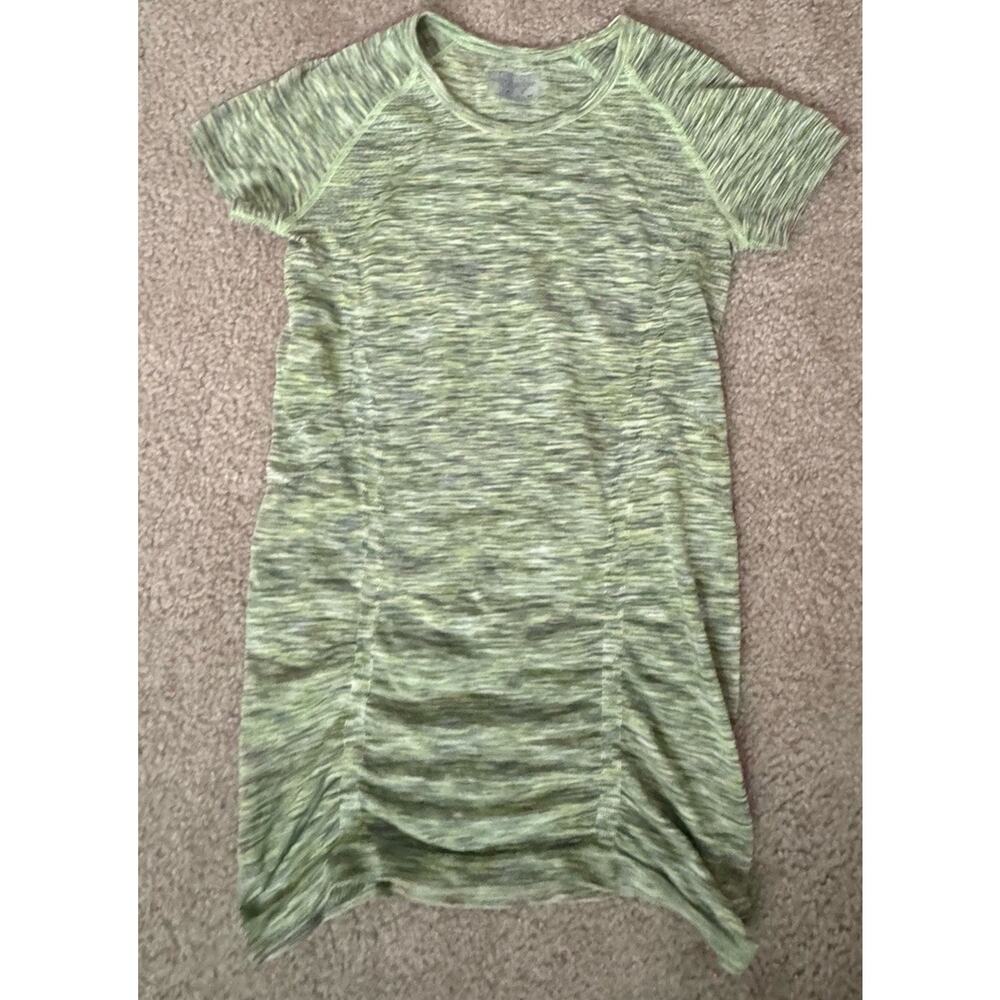 Athleta Space Dye Ruched Active Top XS Green Short Sleeve Stretch Workout Tee